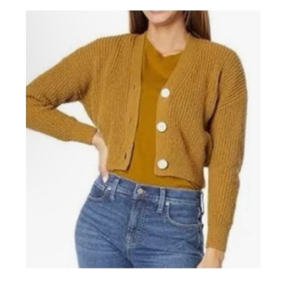 Madewell Mustard Cropped Button Cardigan